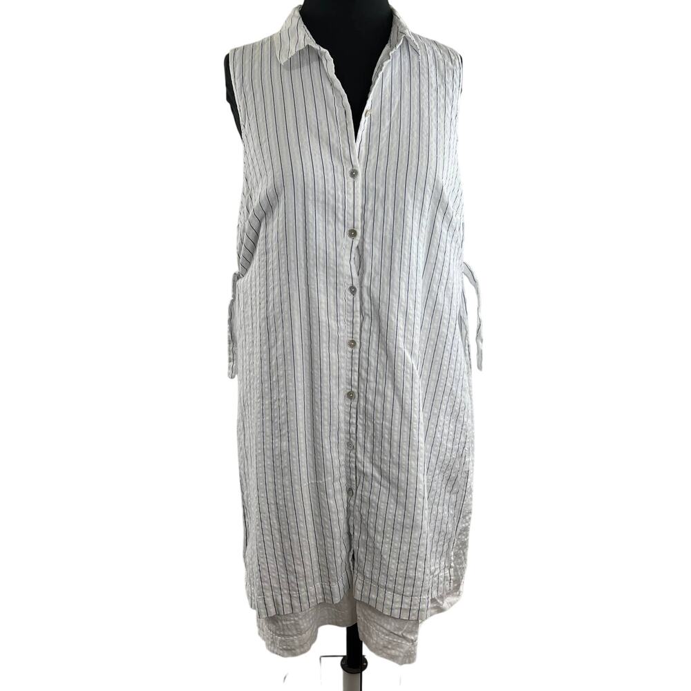 J. Jill White Gray Striped Sleeveless Button-Down Side Tie Casual Dress Size M